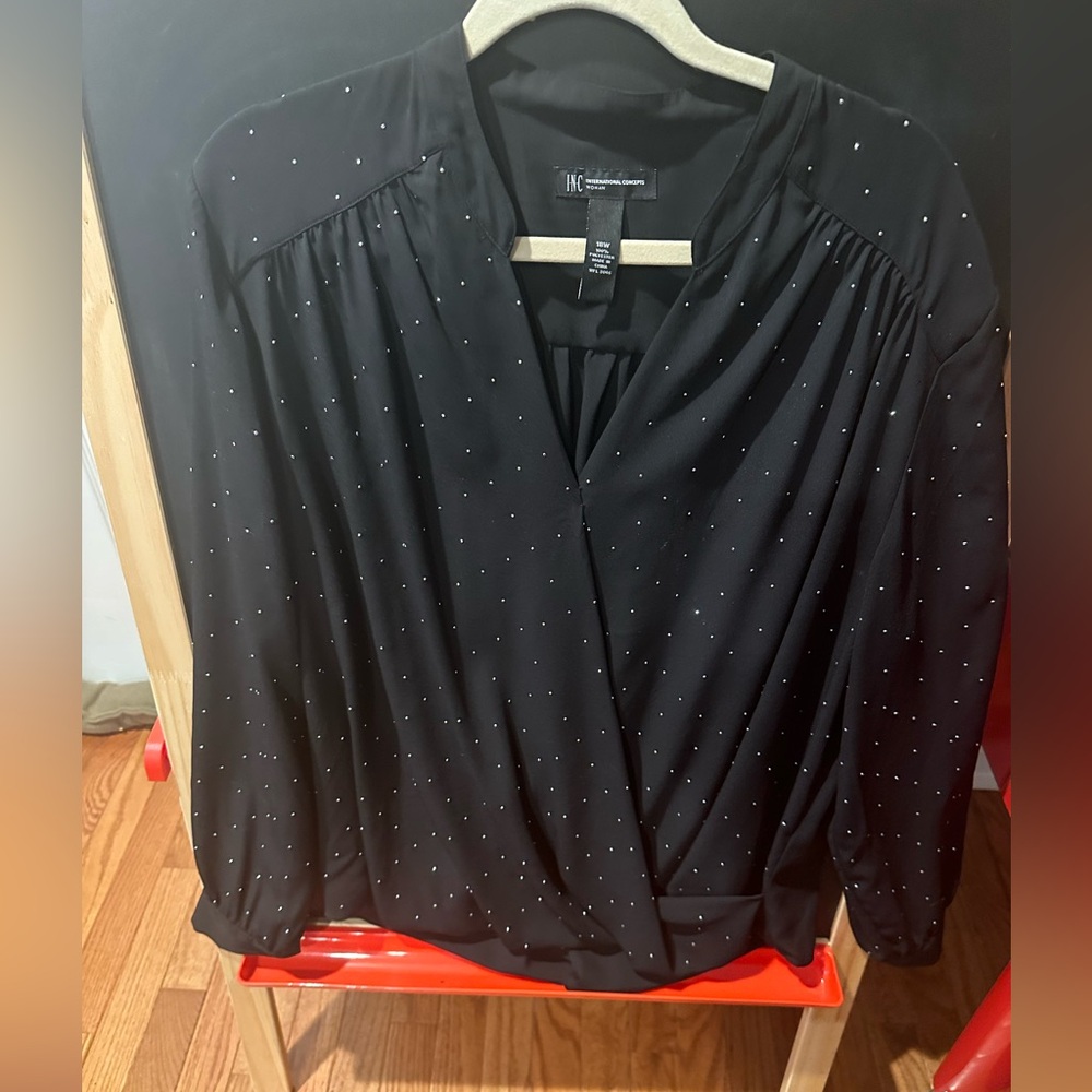 INC blouse black with silver dots